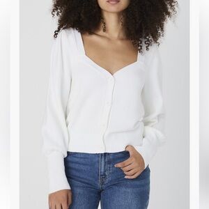 French Connection White Cardigan V-Neck Ribbed Knit